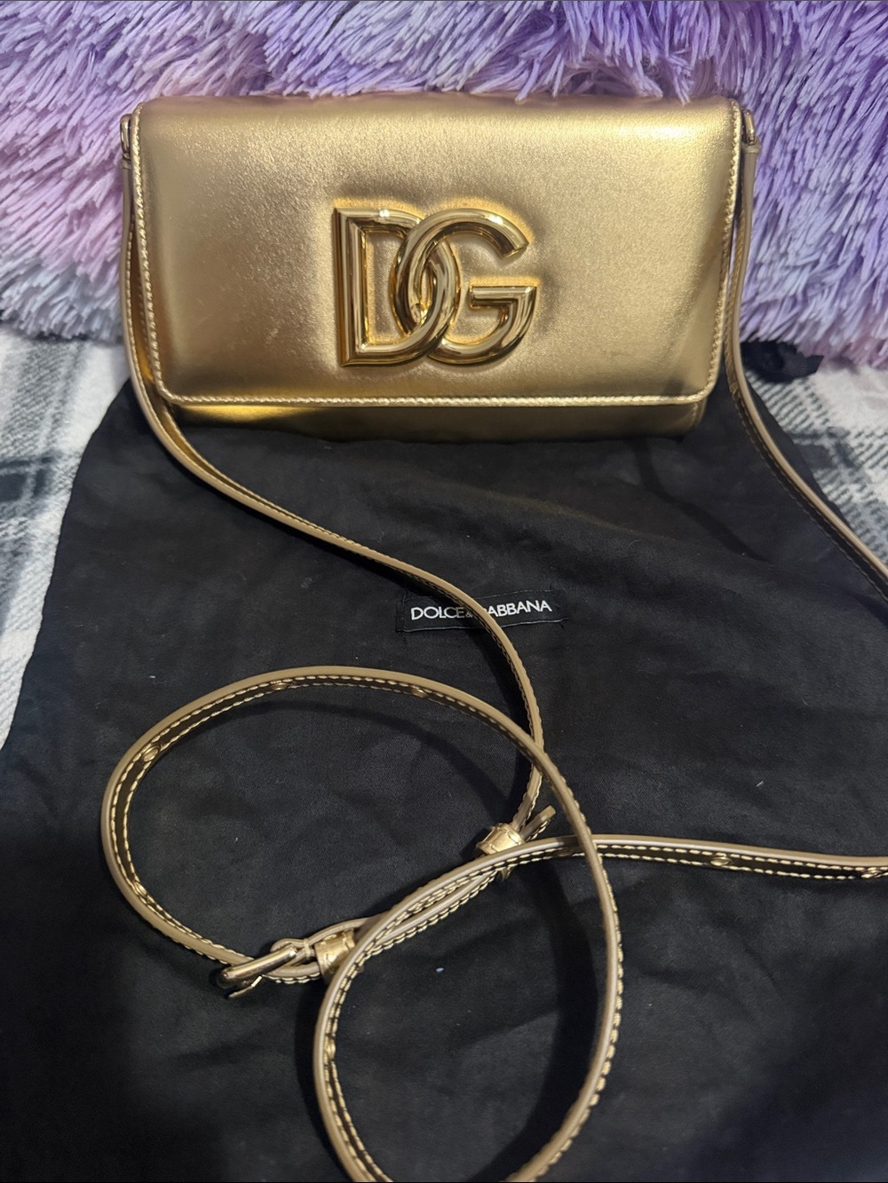 Dolce & Gabbana Metallic Gold DG Logo Crossbody Clutch